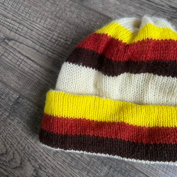 Vintage 70s Retro Striped Knit Ski Beanie Cuffed Winter Hat main image 8
